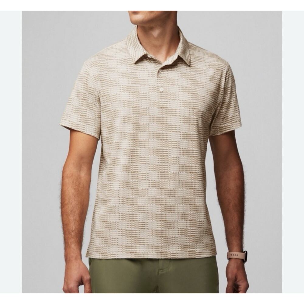 Fabletics 24-7 Polo Shirt Men’s Size L Brown Geometric Short Sleeve Stretch Top